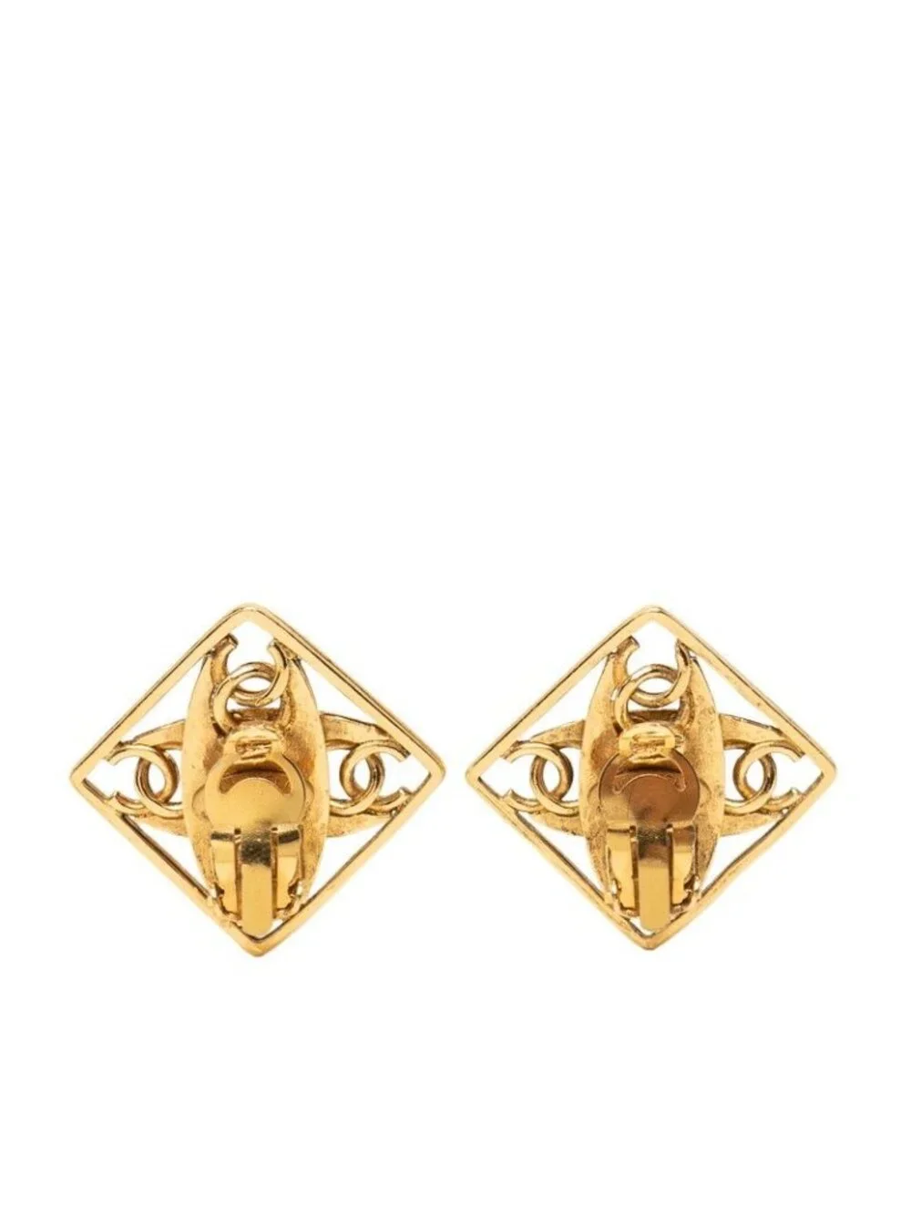 Chanel CC Logo Vintage Earrings Gold Faux Pearl Plated